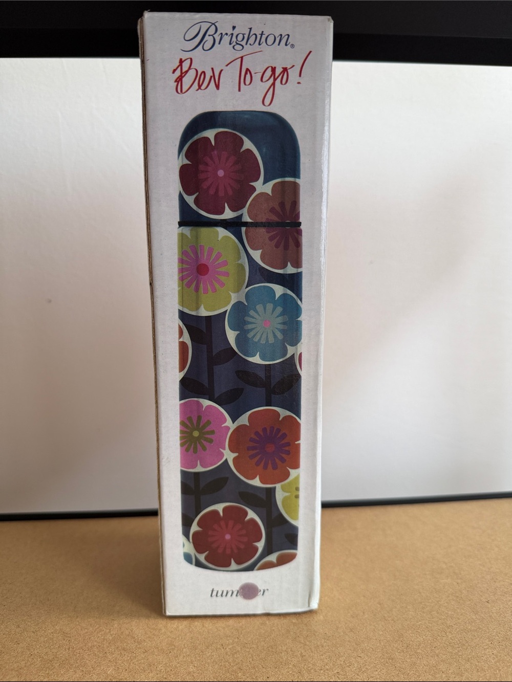Brighton Floral Tumbler in Navy with Pink, Blue, Orange and Green Flowers